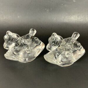 Vintage Glass Rocking Horse Candle Holders Clear Decorative Set Of 2